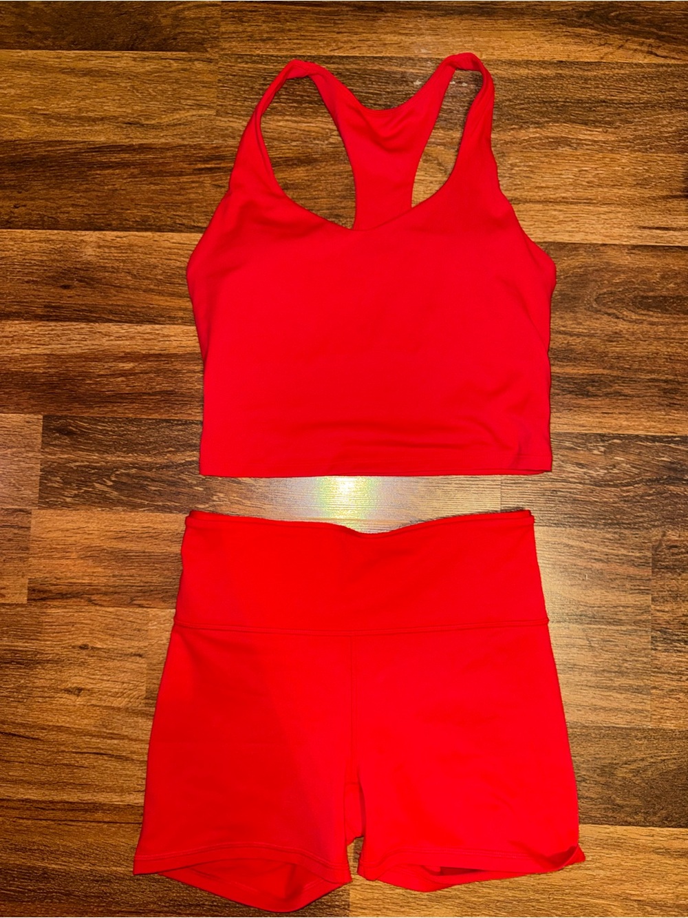Fabletics Bright Red Racerback Crop Top and High-Waist Shorts Set